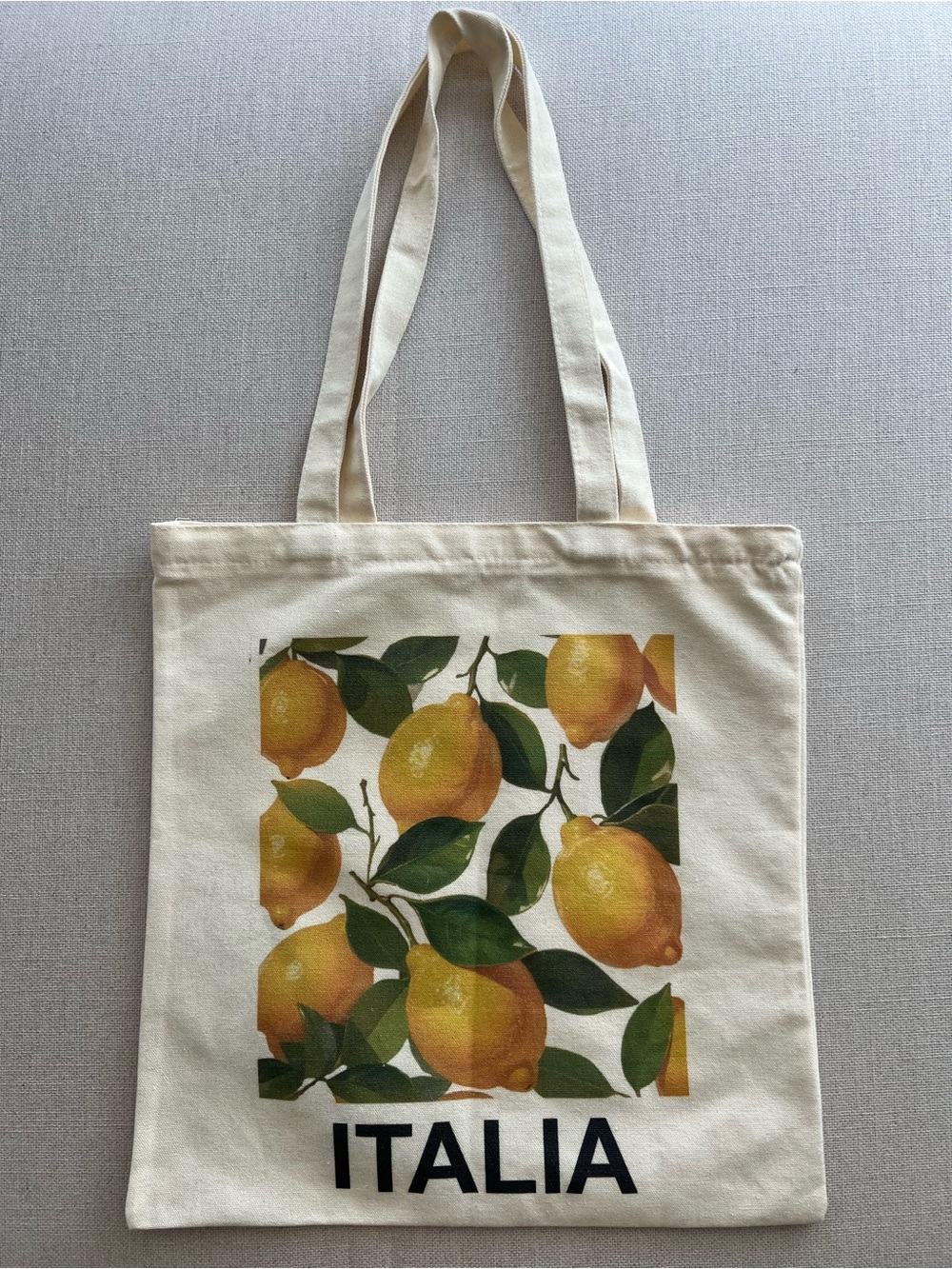 ITALIA Lemon Canvas Tote Bag Cream with Yellow & Green Print - Picture 5 of 5